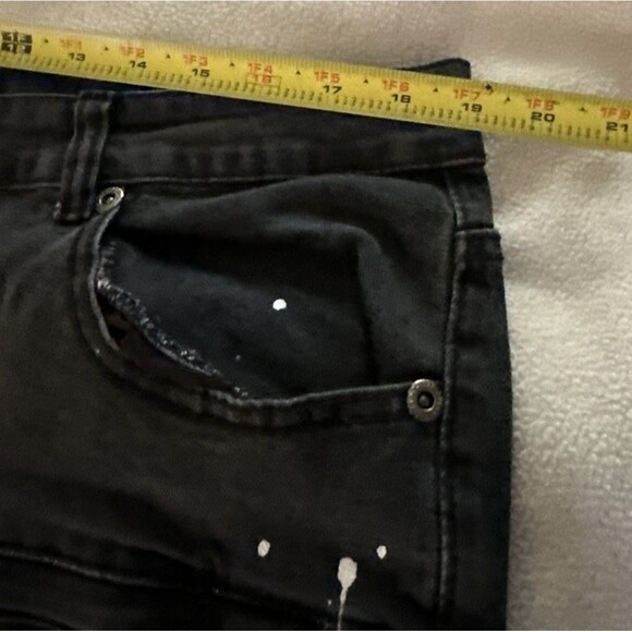 M Society Distressed Ribbed Ripped Paint Skinny Jeans Men's Size 38x32 Black - Picture 12 of 16